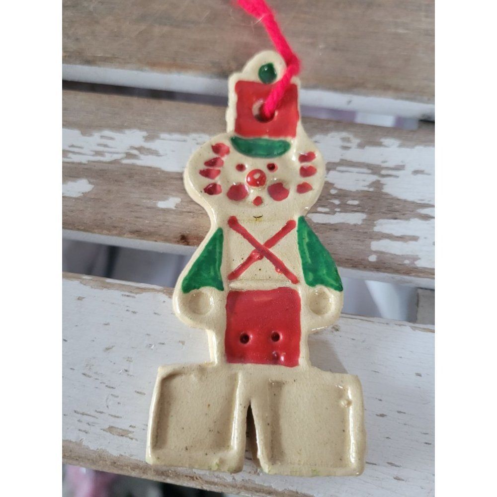 Pottery guard soldier ornament homemade Xmas holiday tree vintage